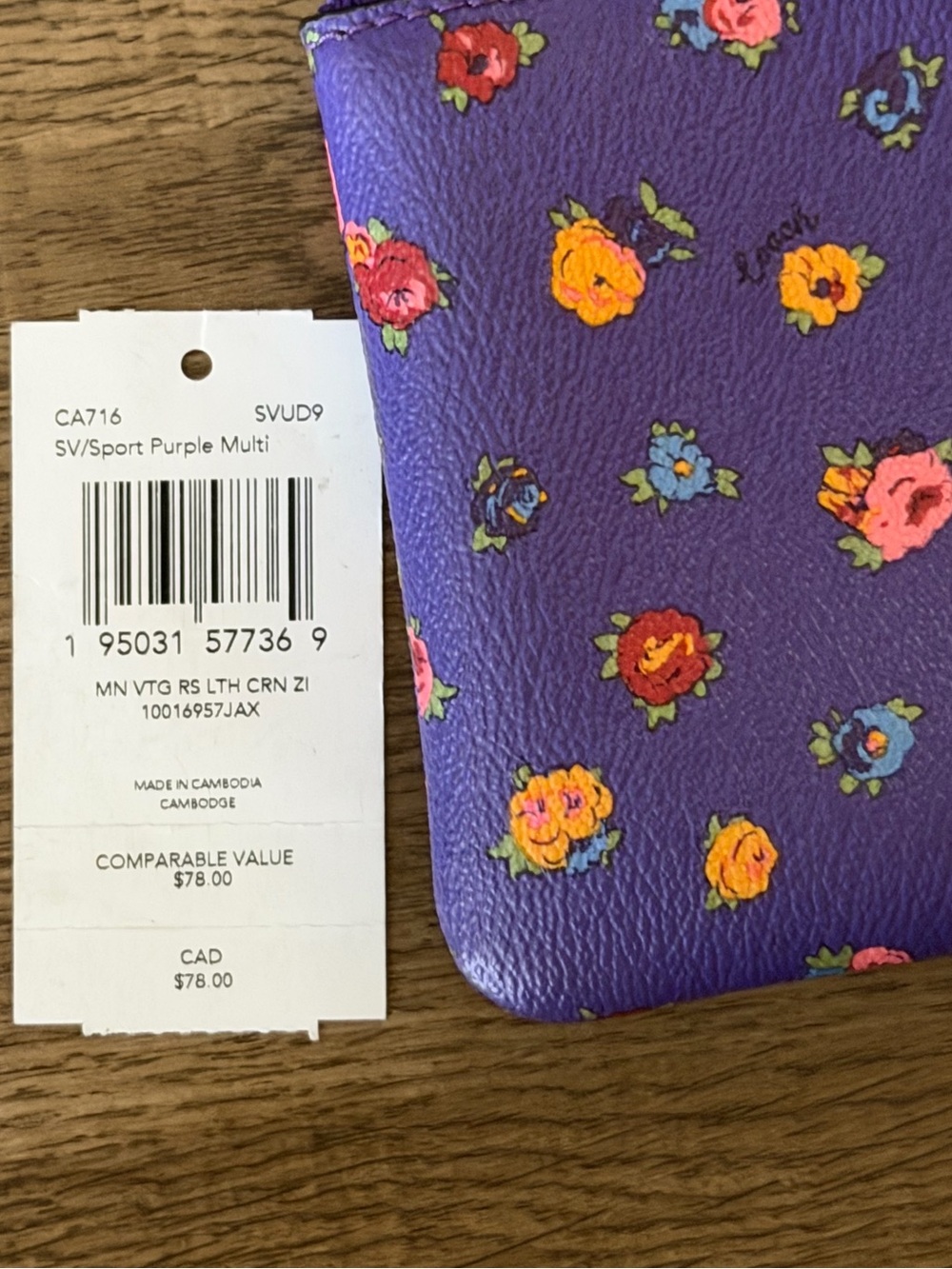 COACH Mini Vintage Rose Print Corner Zip Wristlet Sport Purple - Picture 3 of 6